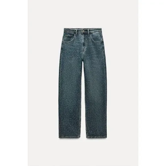 Zara Rhinestone Covered Relaxed Fit Baggy Jeans - Picture 10 of 10